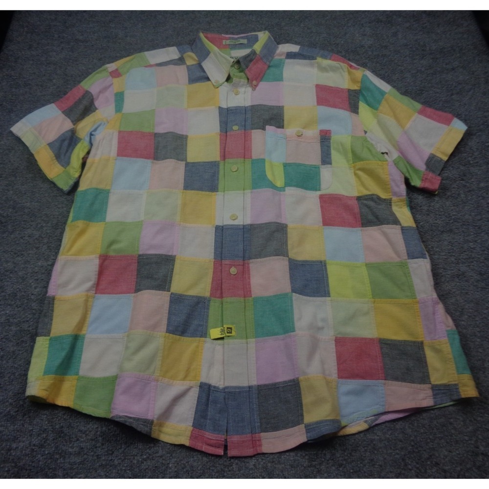 Vtg Orvis Shirt Mens 2XL Multicolor Patchwork Cotton Short Sleeve Country Club